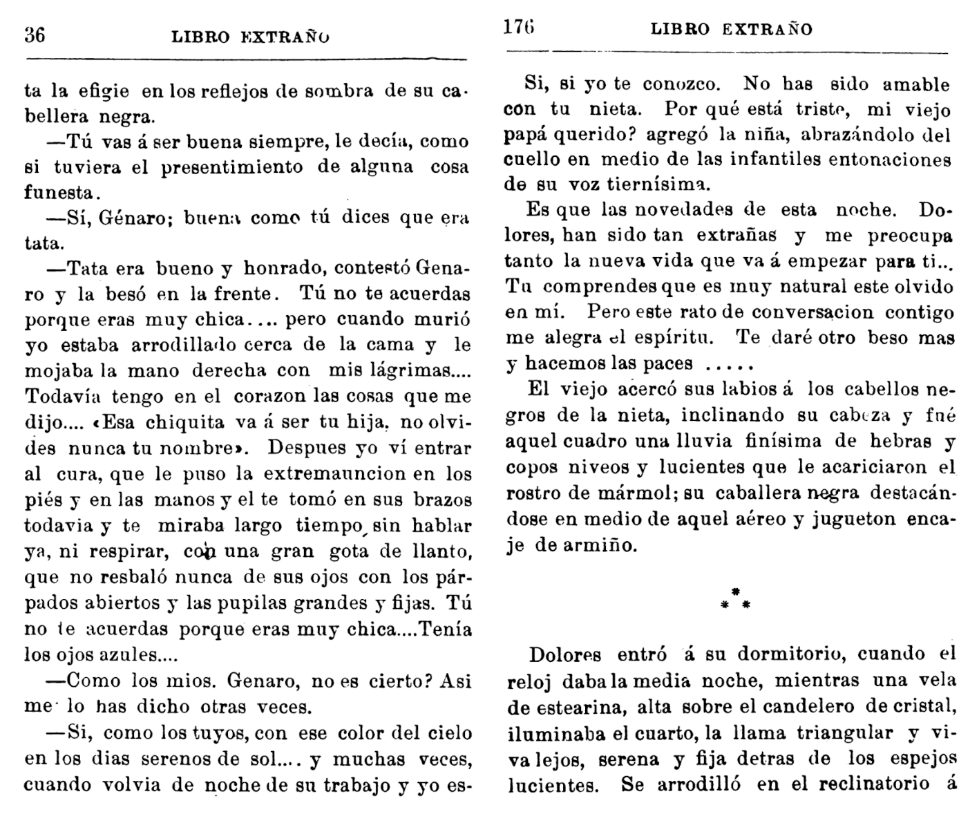 Pages with direct speech from “Libro extraño” by Francisco
                                 Sicardi, with initial speech signs (left page) and without speech
                                 signs (right page).